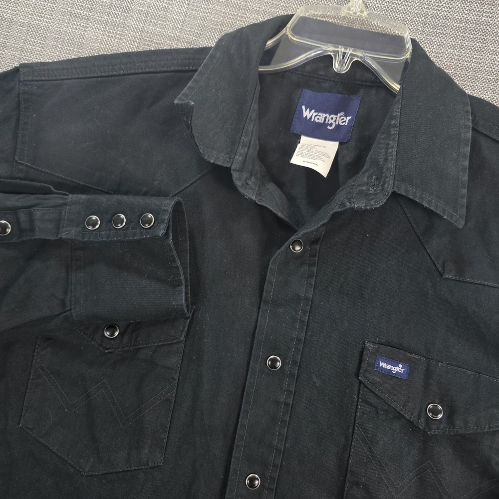 Wrangler Western Shirt Mens XL Black Snap Front Long Sleeve Cowboy Cotton